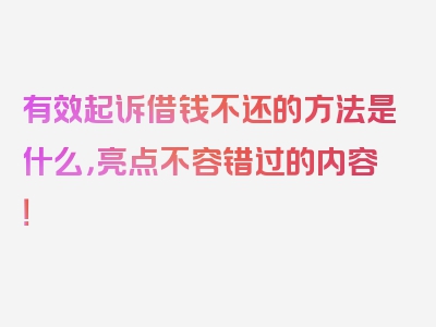 有效起诉借钱不还的方法是什么，亮点不容错过的内容！