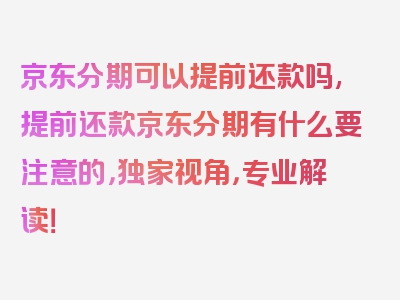 京东分期可以提前还款吗,提前还款京东分期有什么要注意的，独家视角，专业解读！