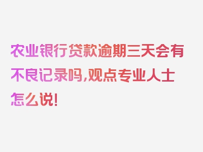 农业银行贷款逾期三天会有不良记录吗，观点专业人士怎么说！