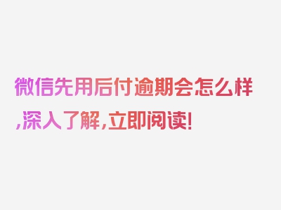 微信先用后付逾期会怎么样，深入了解，立即阅读！