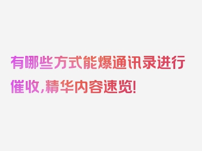 有哪些方式能爆通讯录进行催收，精华内容速览！