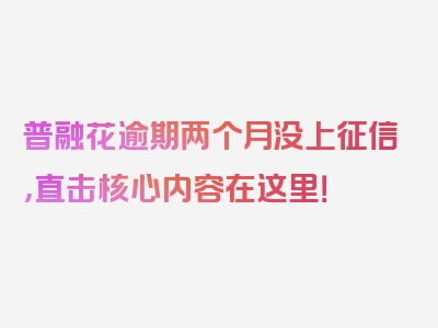 普融花逾期两个月没上征信，直击核心内容在这里！