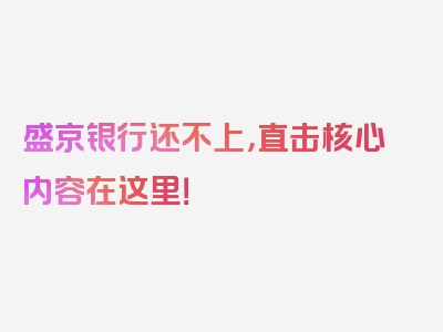 盛京银行还不上，直击核心内容在这里！