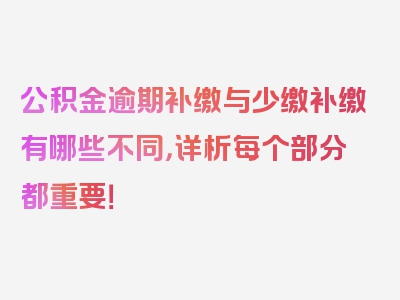 公积金逾期补缴与少缴补缴有哪些不同，详析每个部分都重要！