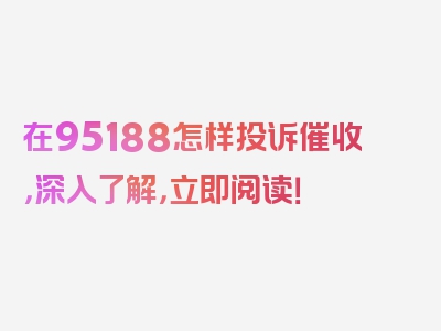 在95188怎样投诉催收，深入了解，立即阅读！