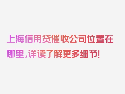 上海信用贷催收公司位置在哪里，详读了解更多细节！