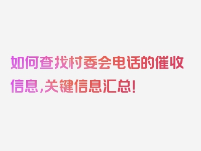 如何查找村委会电话的催收信息，关键信息汇总！