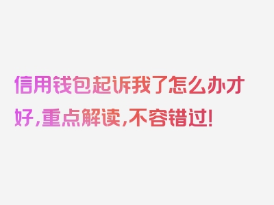 信用钱包起诉我了怎么办才好，重点解读，不容错过！