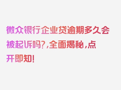 微众银行企业贷逾期多久会被起诉吗?，全面揭秘，点开即知！