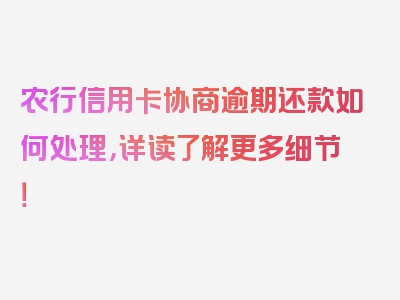 农行信用卡协商逾期还款如何处理，详读了解更多细节！