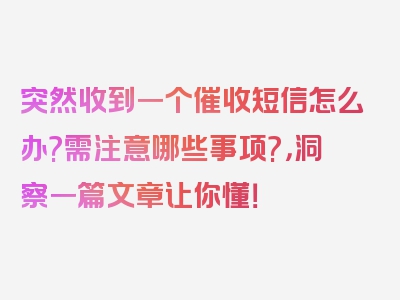 突然收到一个催收短信怎么办?需注意哪些事项?，洞察一篇文章让你懂！