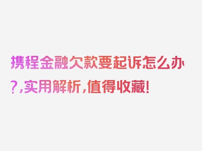 携程金融欠款要起诉怎么办?，实用解析，值得收藏！