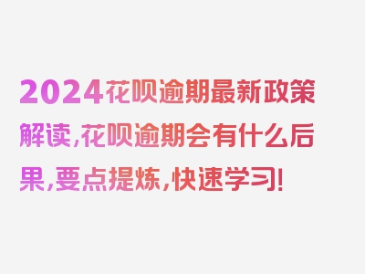 2024花呗逾期最新政策解读,花呗逾期会有什么后果，要点提炼，快速学习！