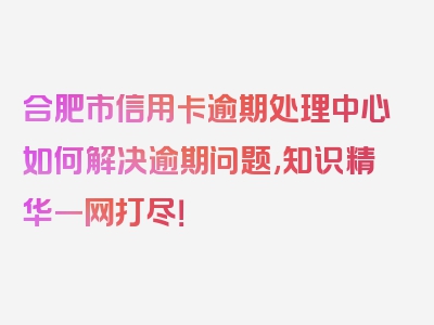 合肥市信用卡逾期处理中心如何解决逾期问题,知识精华一网打尽！