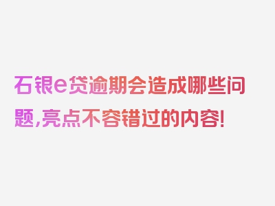 石银e贷逾期会造成哪些问题，亮点不容错过的内容！