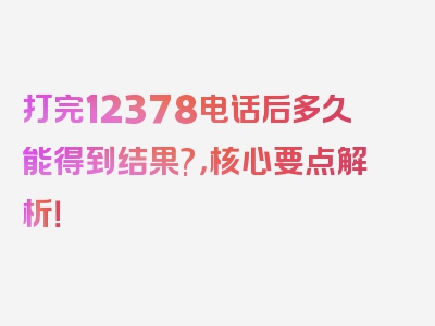 打完12378电话后多久能得到结果?，核心要点解析！