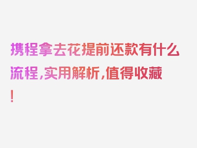 携程拿去花提前还款有什么流程，实用解析，值得收藏！