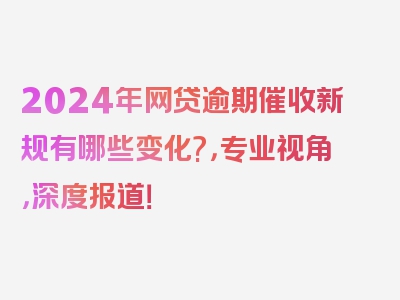 2024年网贷逾期催收新规有哪些变化?，专业视角，深度报道！