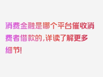 消费金融是哪个平台催收消费者借款的，详读了解更多细节！