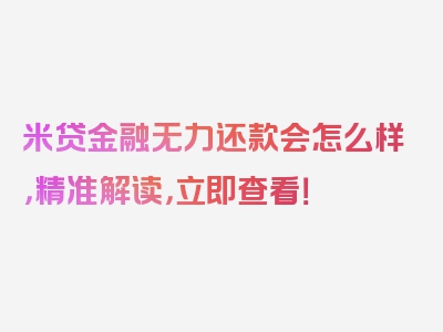 米贷金融无力还款会怎么样，精准解读，立即查看！