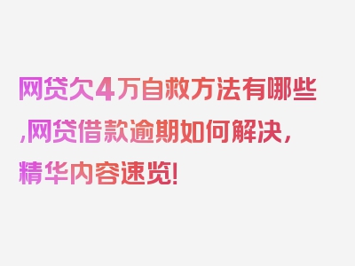 网贷欠4万自救方法有哪些,网贷借款逾期如何解决，精华内容速览！