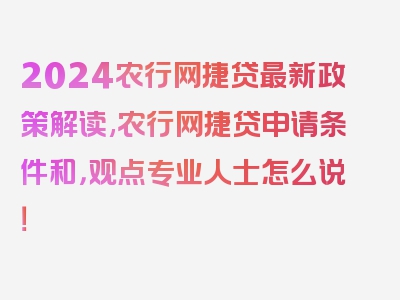 2024农行网捷贷最新政策解读,农行网捷贷申请条件和，观点专业人士怎么说！