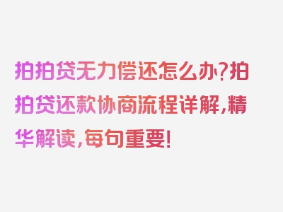 拍拍贷无力偿还怎么办?拍拍贷还款协商流程详解，精华解读，每句重要！