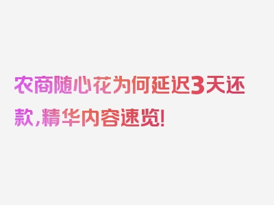 农商随心花为何延迟3天还款，精华内容速览！