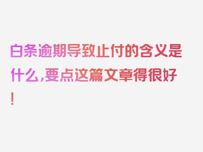 白条逾期导致止付的含义是什么，要点这篇文章得很好！