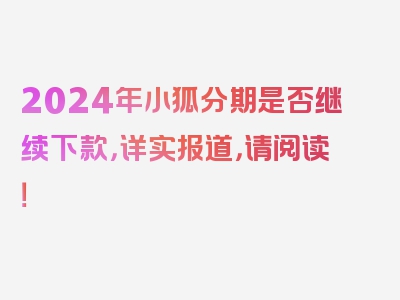 2024年小狐分期是否继续下款，详实报道，请阅读！