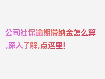 公司社保逾期滞纳金怎么算，深入了解，点这里！