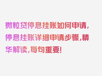 微粒贷停息挂账如何申请,停息挂账详细申请步骤，精华解读，每句重要！