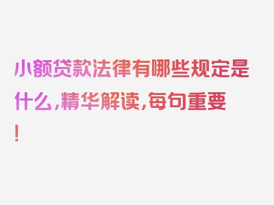 小额贷款法律有哪些规定是什么，精华解读，每句重要！