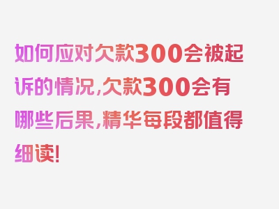 如何应对欠款300会被起诉的情况,欠款300会有哪些后果，精华每段都值得细读！