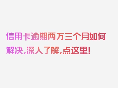 信用卡逾期两万三个月如何解决，深入了解，点这里！