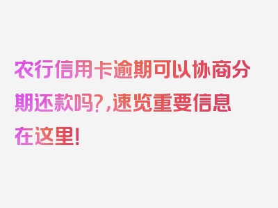 农行信用卡逾期可以协商分期还款吗?，速览重要信息在这里！