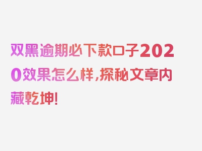 双黑逾期必下款口子2020效果怎么样，探秘文章内藏乾坤！