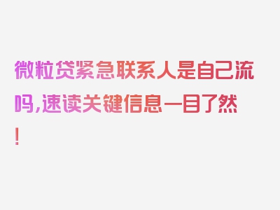 微粒贷紧急联系人是自己流吗，速读关键信息一目了然！