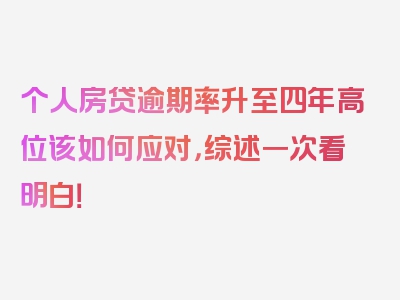 个人房贷逾期率升至四年高位该如何应对，综述一次看明白！