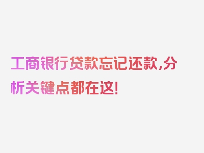 工商银行贷款忘记还款，分析关键点都在这！