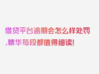 借贷平台逾期会怎么样处罚，精华每段都值得细读！