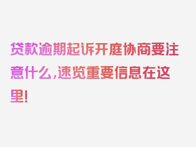 贷款逾期起诉开庭协商要注意什么，速览重要信息在这里！