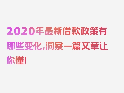 2020年最新借款政策有哪些变化，洞察一篇文章让你懂！