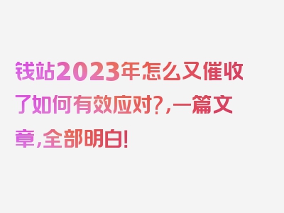 钱站2023年怎么又催收了如何有效应对?，一篇文章，全部明白！