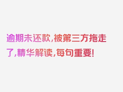 逾期未还款,被第三方拖走了，精华解读，每句重要！