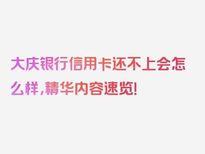 大庆银行信用卡还不上会怎么样，精华内容速览！