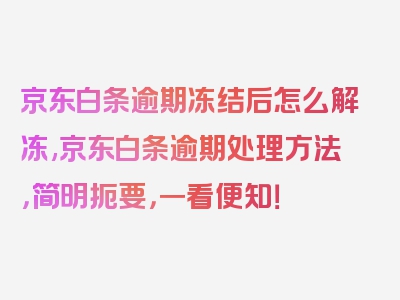 京东白条逾期冻结后怎么解冻,京东白条逾期处理方法，简明扼要，一看便知！