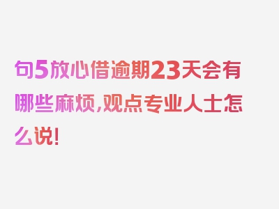 句5放心借逾期23天会有哪些麻烦，观点专业人士怎么说！