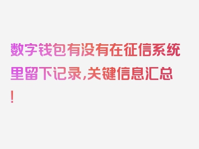 数字钱包有没有在征信系统里留下记录，关键信息汇总！