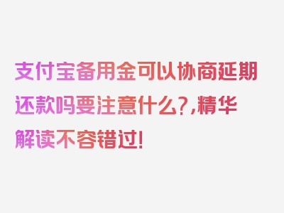 支付宝备用金可以协商延期还款吗要注意什么?，精华解读不容错过！